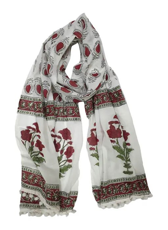 Cherrypick Cotton Handprinted Scarf for Women, One Size, Assorted Colour