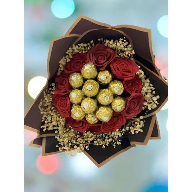 Eco Flowers Ferrero Rocher & Rose Bouquet, Red