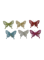 Merry Christmas Glitter Butterfly Hanging Ornament, 6 Pieces, Multicolour