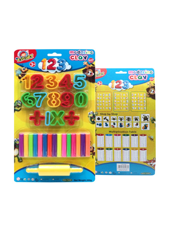 Kidart Modelling Clay 15 Colours 14 Numbers & Roller Molds, 21cm, Multicolour