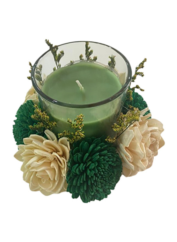 Eco Flowers Handcrafted Chamomile Candles with Eco Dried Flowers, Green