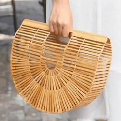 Kaf Craft - Wooden Bamboo Bag - Beige