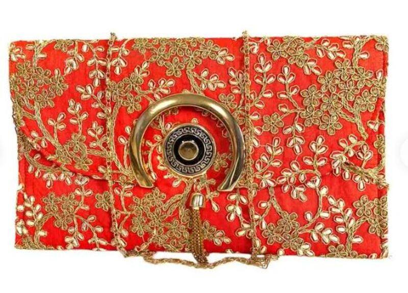 

Kaf Craft - Golden Embroidery Red Clutch/ Purse