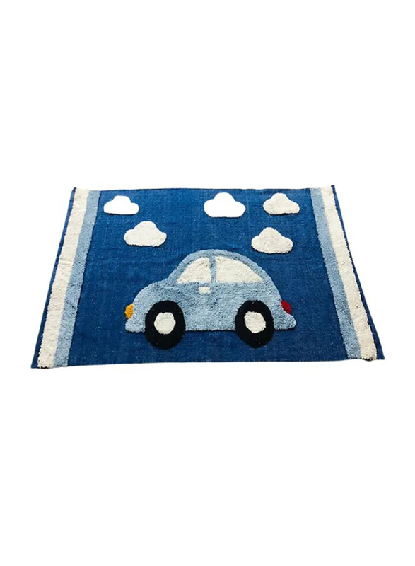 Cherrypick Car with Cloud Handloom Cotton Rug, Blue