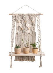 Cherrypick Macrame Boho Wall Hanging Shelf, Beige