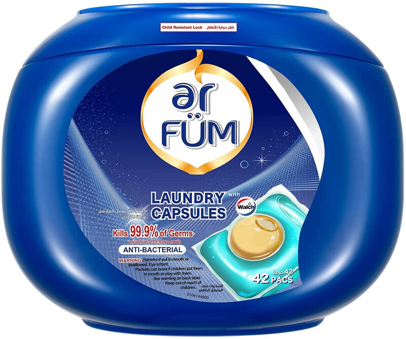 AR FUM PODS, 99.9% Anti-Bacterial Laundry Detergent, 42 Capsules, German Formulated Laundry Pods, Washing Liquid Capsules, Pack of 2 X 42 Pods (84 Capsules)
