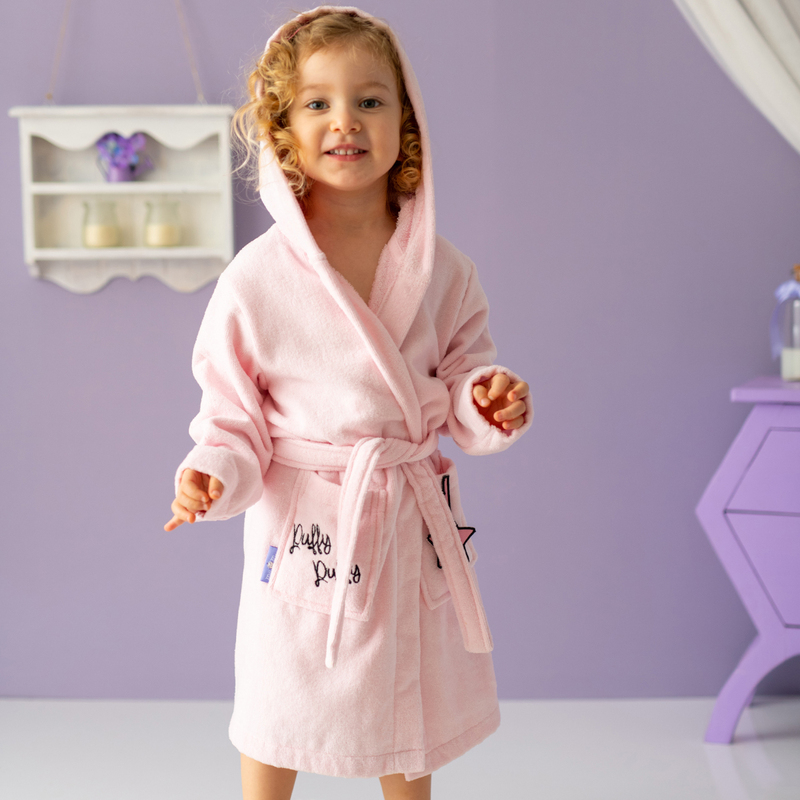 Milk & Moo Chancin Velvet Hooded Robe for Kids, Pink