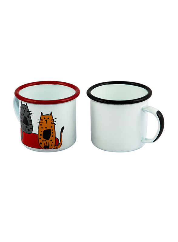 Biggdesign 2-Piece Cats Enamel Mugs Set, Multicolour