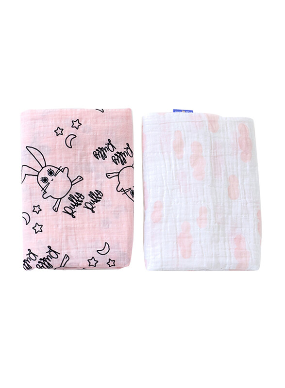

Milk & Moo 2-Piece Chancin Muslin Swaddle Baby Blankets, Pink/Black/White