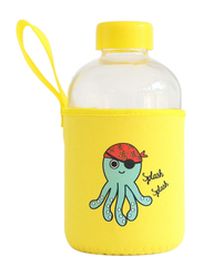 Milk & Moo Sailor Octopus Kids Glass Water Bottle, 600ml, Yellow