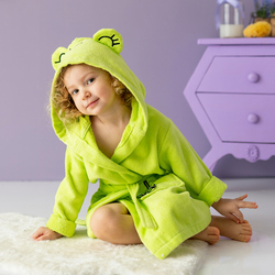 Milk & Moo Cacha Frog Velvet Hooded Robe for Kids, Green