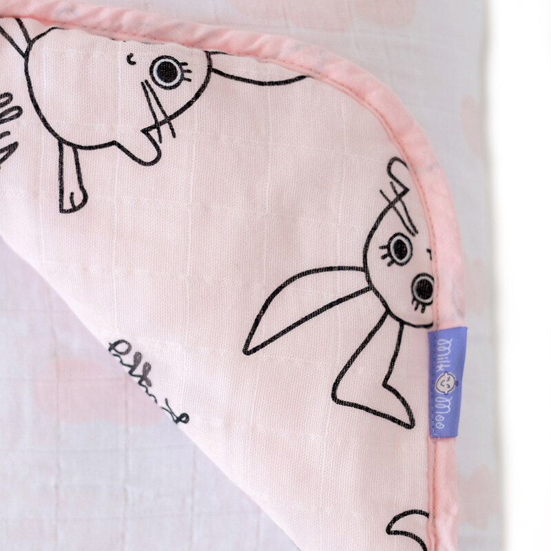 Milk & Moo Chancin Muslin Fiber Filled Baby Blanket, Pink/Black/White