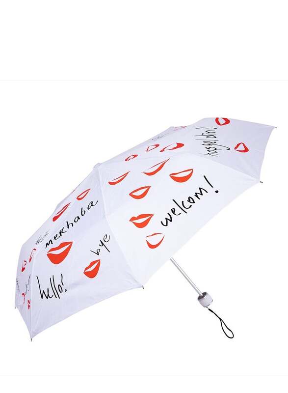 BiggDesign Languages Mini 8 Ribs Folding Umbrella with UV Protection, White Multi