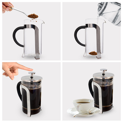 Biggcoffee 600ml French Press Coffee Maker, FY450, Black/Silver
