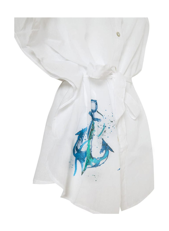 Anemoss Anchor Hooded Beach Dress, Large, White