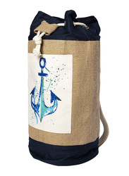 BiggDesign Anemoss Anchor Pattern Jute Shoulder Bag for Women, Blue/Beige/White