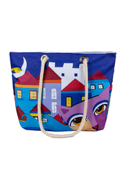 Biggdesign Owl and City Beach Shopping Shoulder Bag for Women, Multicolour