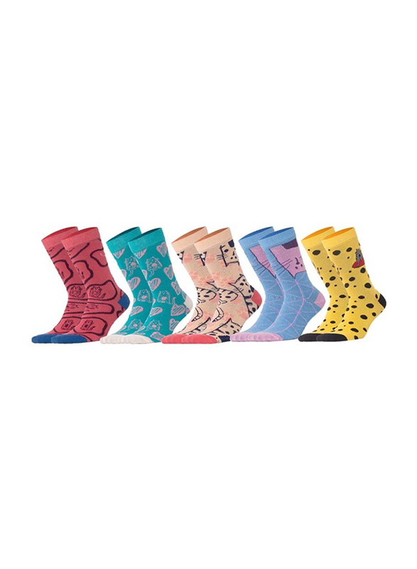 BiggDesign Cats Design Women Socket Socks, 5 Pairs, Multicolour