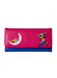 Biggdesign Owl and City Embroidered Flap Wallet for Women, Red/Blue