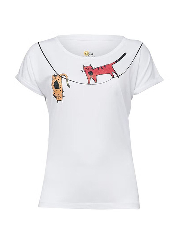 

BiggDesign Cats Printed T-Shirt for Women, M, White