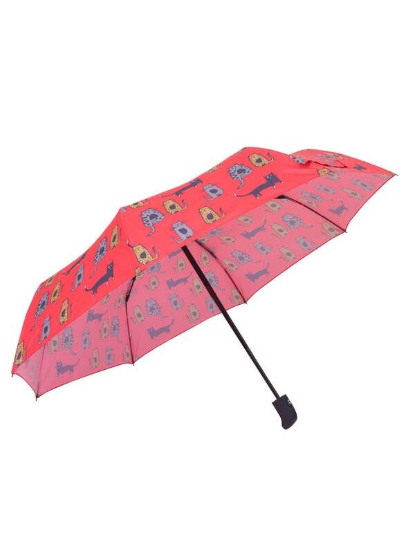 BiggDesign Cats Mini 8 Ribs Folding Umbrella with UV Protection, Red Multi