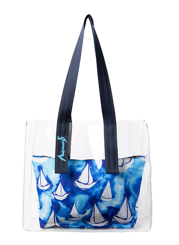 Anemoss Transparent See Through Sailboat Beach Tote for Women, Clear/Blue/White
