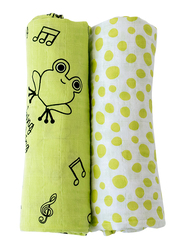 Milk & Moo 2-Piece Cacha Frog Muslin Swaddle Baby Blankets, Green/Black/White