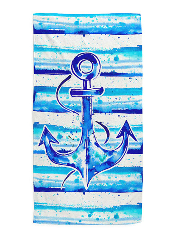 Anemoss Anchor Patterned Beach Towel, Blue/White
