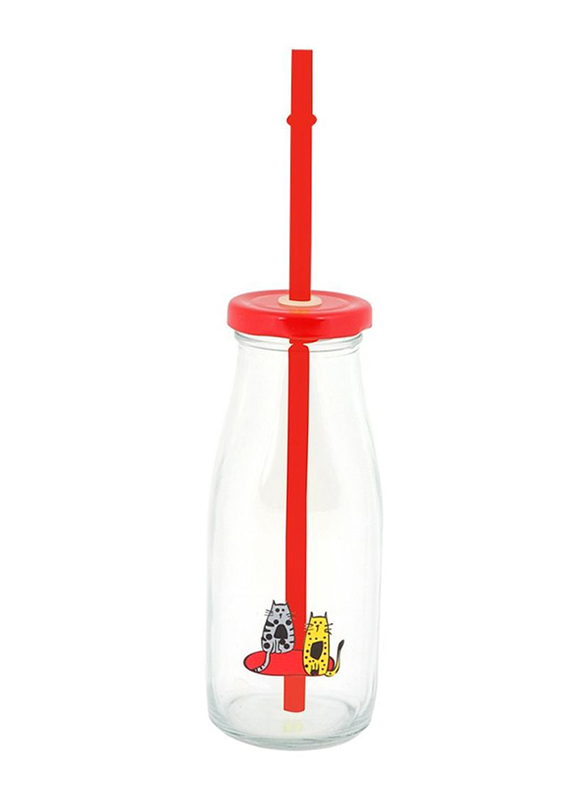 Biggdesign 320ml Cats Lemonade Glass Bottle, Red/Clear