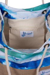 BiggDesign Anemoss Wave Jute Beach Shoulder Bag for Women, Blue/White