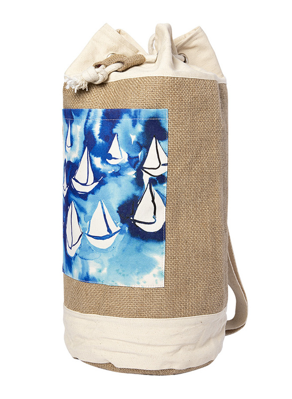 BiggDesign Anemoss Sailboats Jute Shoulder Bag for Women, Beige/Blue