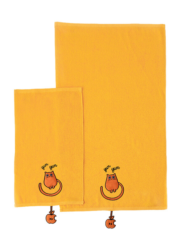 Milk & Moo 2-Pieces Tombish Cat Baby Towels Set, Orange/Brown