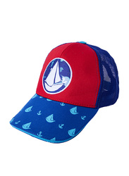 BiggDesign Anemoss Sailboat Trucker Flat Hat for Men, One Size, Blue/Red