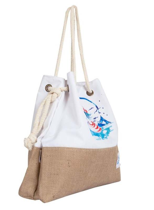 Anemoss Sailor Girl Jute Beach Bag with Rope Handle and Inner Pocket, Multicolour