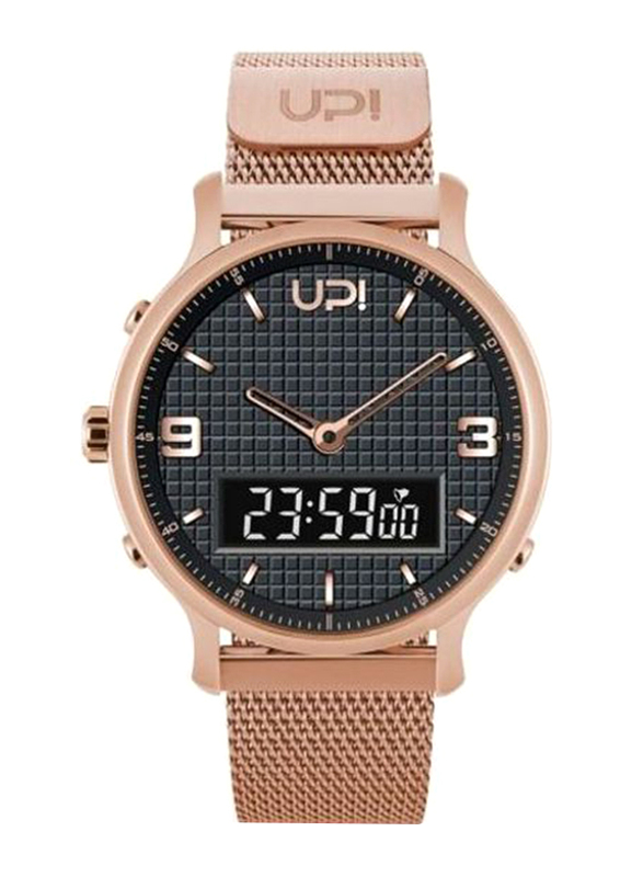 UpWatch Double Digital/Analog Watch Unisex with Silicone Band, Water Resistant, Rose Gold-Black