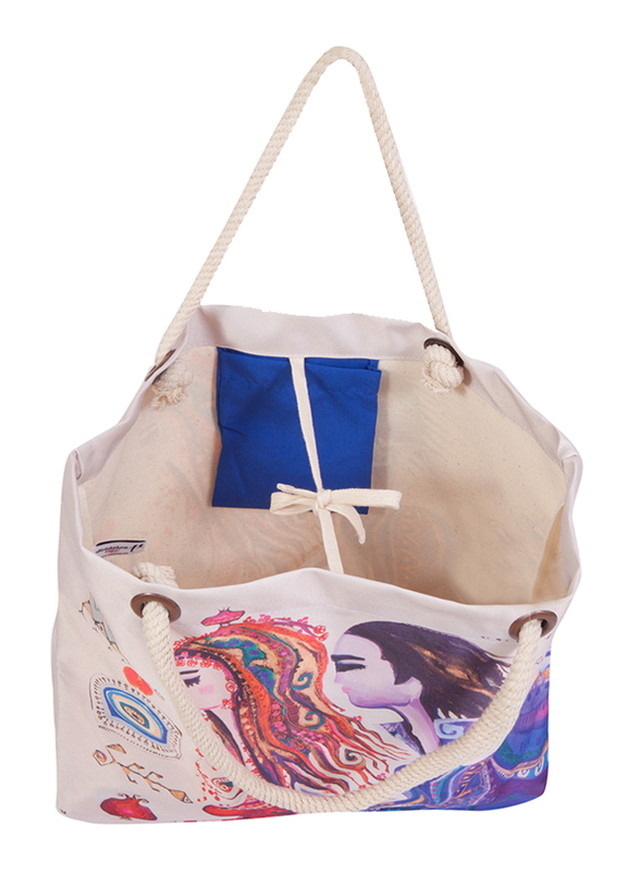 BiggDesign Love Patterned Beach Shoulder Bag for Women, White