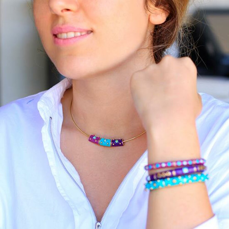 Biggdesign Blue Bead Pendant Necklace for Women with Enamel Stone, Multicolor