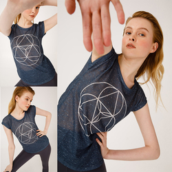 Biggyoga Namaste T-Shirt for Women, Medium, Dark Blue