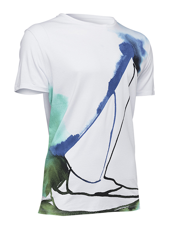 BiggDesign Anemoss Sailing Short Sleeve T-Shirt for Men, Extra Large, White/Blue/Green