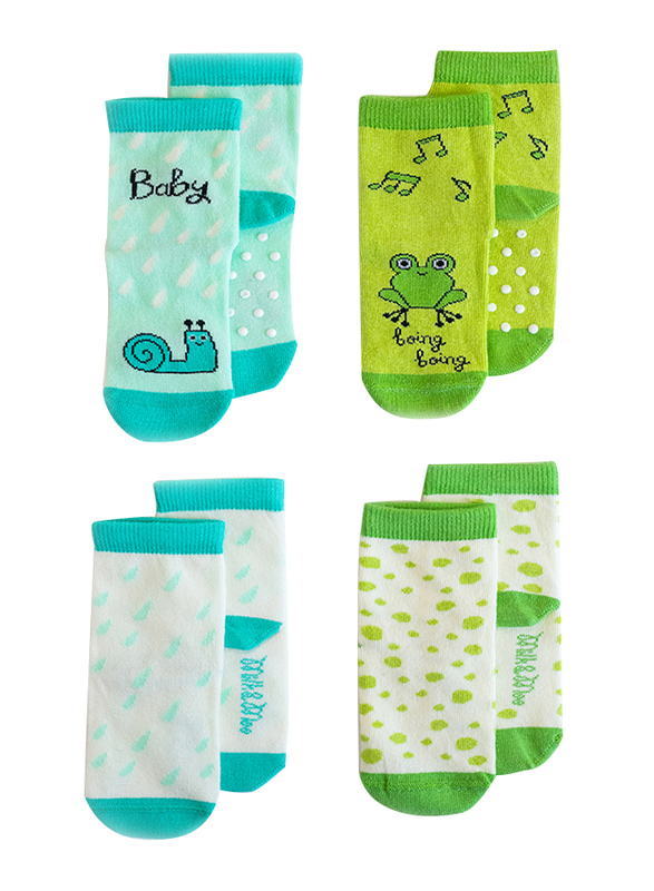 Milk & Moo Chacha Frog and Sangaloz 4 Pair Mother Socks and Baby Socks, 8 Pieces, Multicolour