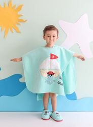 Milk&Moo Sailor Octopus Kids Poncho Towel with House Slippers, 4-6 Years, Turquoise