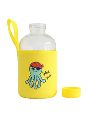 Milk & Moo Sailor Octopus Kids Glass Water Bottle, 600ml, Yellow