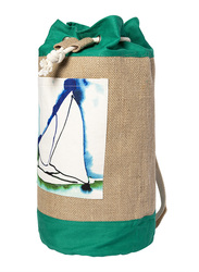 BiggDesign Anemoss Sailboat Jute Shoulder Bag for Women, Green/Beige/White