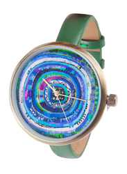 BiggDesign Evil Eye Design Analog Watch for Women with Leather Band, Water Resistant, Green-Blue