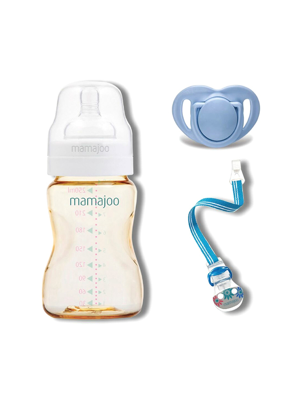 Mamajoo Gold Baby Feeding Bottle Mini Gift Set, 250ml, Blue