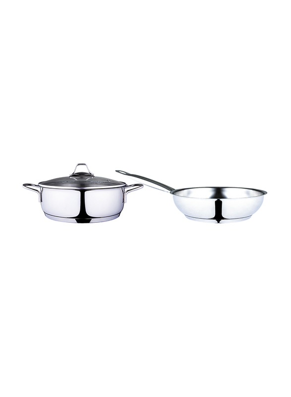 Serenk 3-Piece Modernist Steel Round Cookware Set, Silver