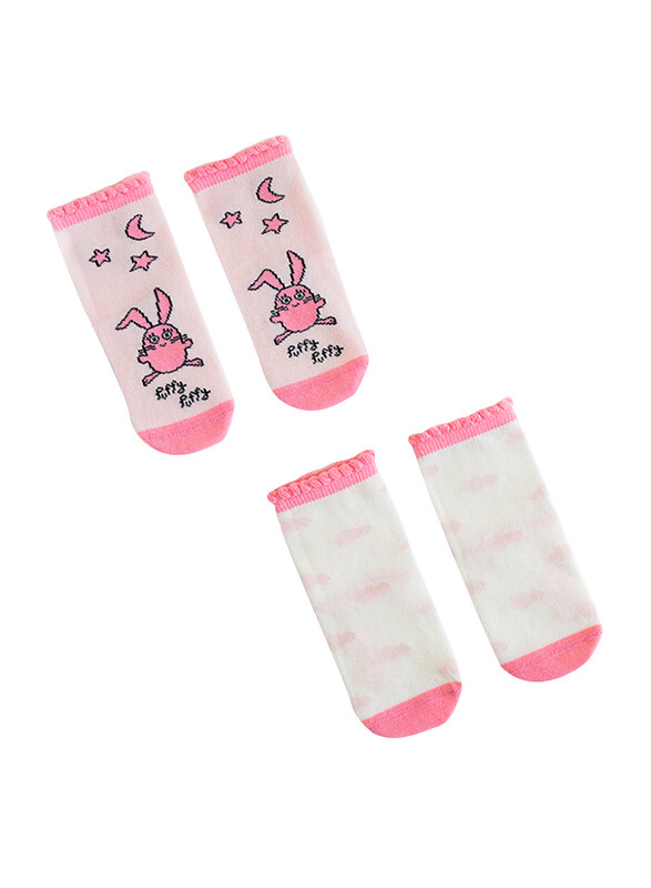 Milk & Moo Yellow Buzzy Bee and Pink Rabbit Chancing 4 In 1 Baby Socks, 12-24 Months, Multicolour