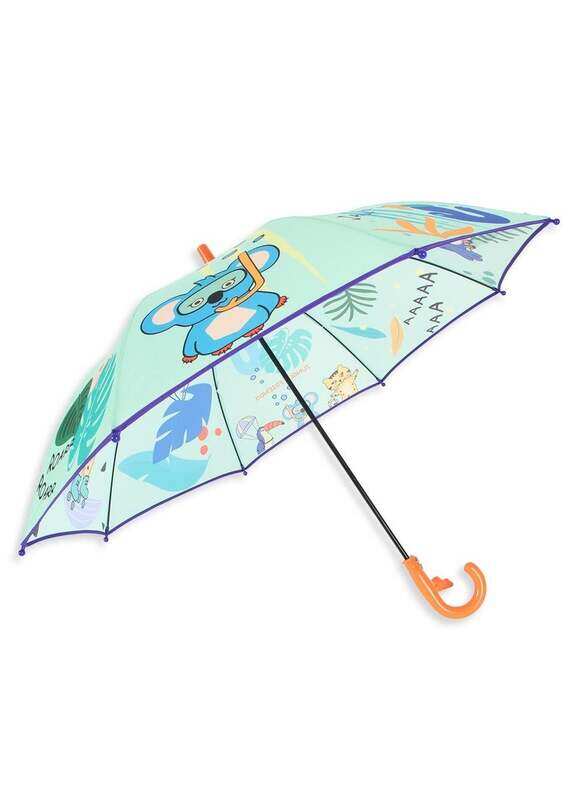 Milk & Moo Jungle Friends 8 Ribs Folding Umbrella with Whistle for Children, Multicolour