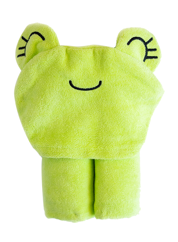 Milk & Moo Cacha Frog Velvet Hooded Towel for Babies, Green