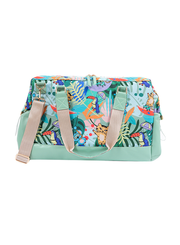 Milk&Moo Waterproof Diaper Tote Bag with Insulated Bottle Pockets and Stroller Strap for Kids Unisex, Green/Beige/Pink